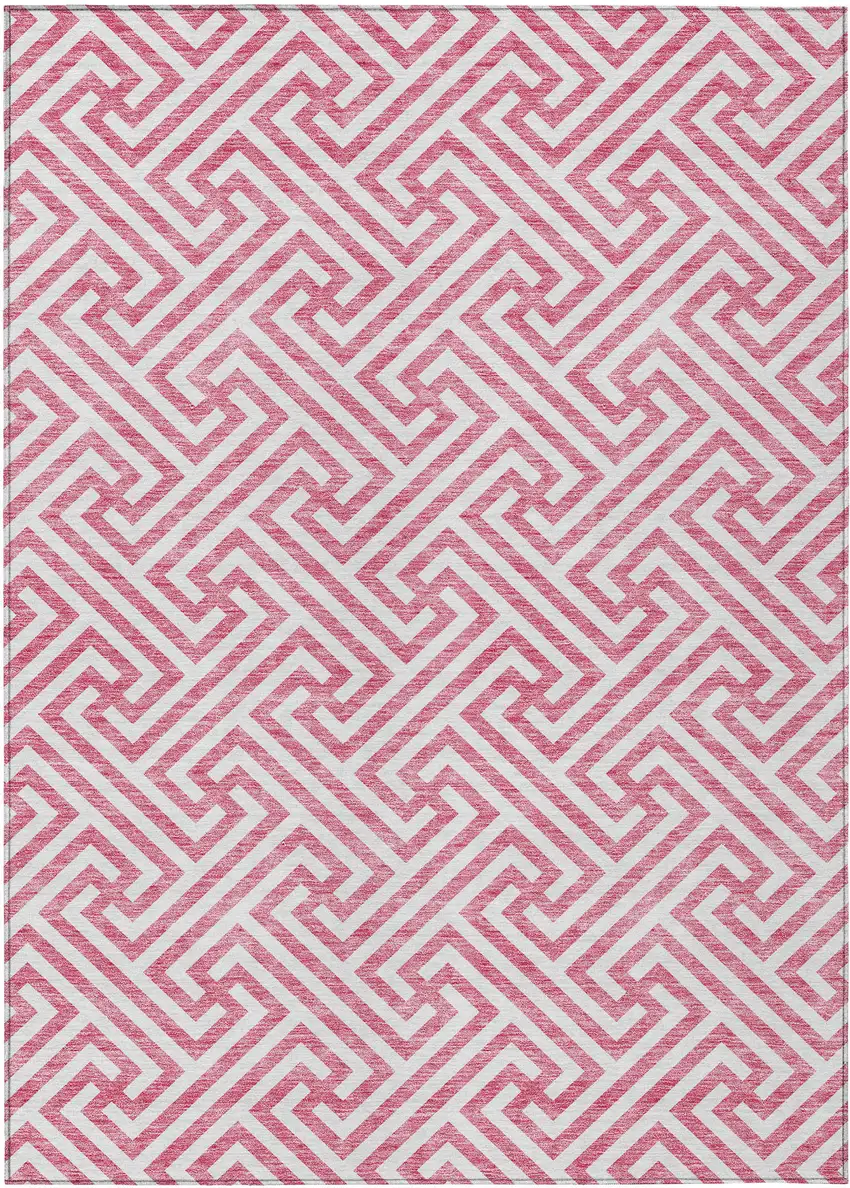Pink And Ivory Geometric Washable Indoor Outdoor Area Rug Photo 1