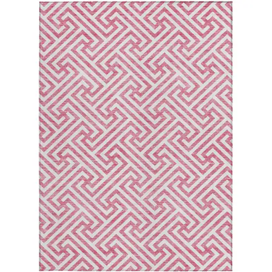Pink And Ivory Geometric Washable Indoor Outdoor Area Rug Photo 6