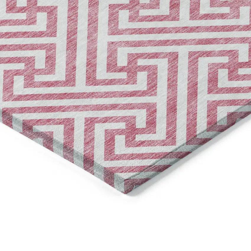 Pink And Ivory Geometric Washable Indoor Outdoor Area Rug Photo 4
