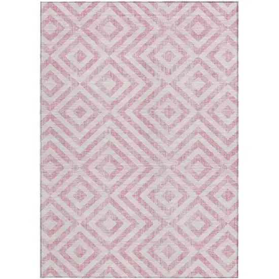 Pink And Ivory Geometric Washable Indoor Outdoor Area Rug Photo 6