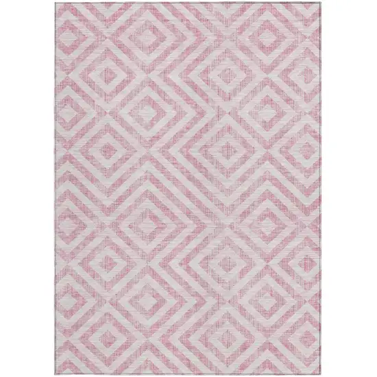 Pink And Ivory Geometric Washable Indoor Outdoor Area Rug Photo 6