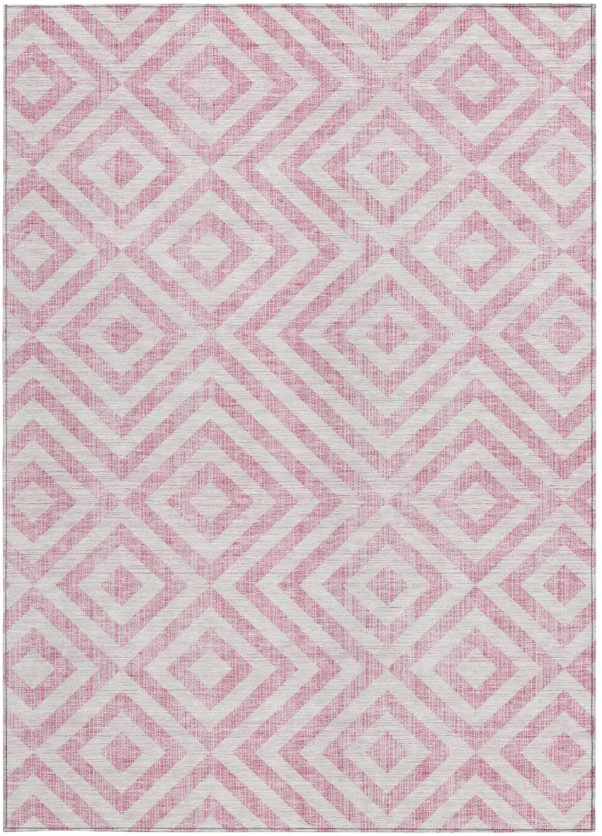 Pink And Ivory Geometric Washable Indoor Outdoor Area Rug Photo 6