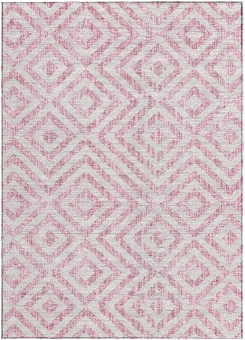 Pink And Ivory Geometric Washable Indoor Outdoor Area Rug Photo 6