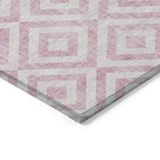 Pink And Ivory Geometric Washable Indoor Outdoor Area Rug Photo 3