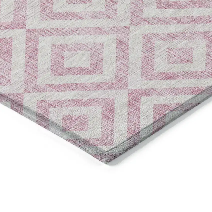 Pink And Ivory Geometric Washable Indoor Outdoor Area Rug Photo 3