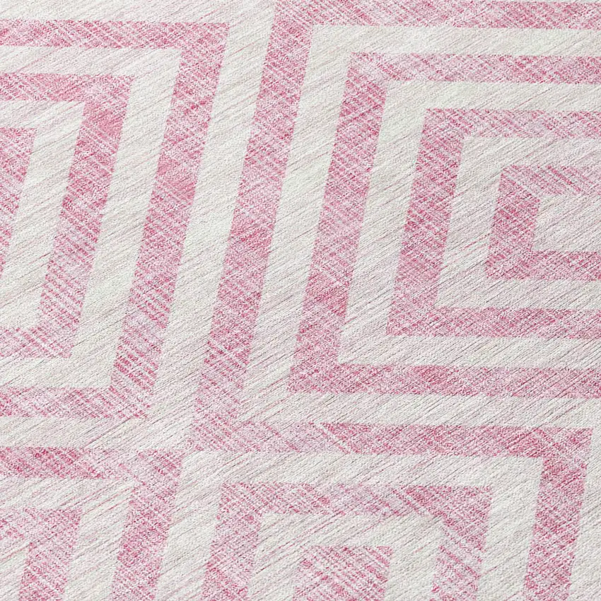 Pink And Ivory Geometric Washable Indoor Outdoor Area Rug Photo 4