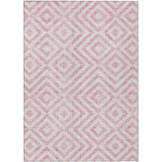 Pink And Ivory Geometric Washable Indoor Outdoor Area Rug Photo 1
