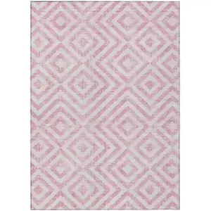 Photo of Pink And Ivory Geometric Washable Indoor Outdoor Area Rug