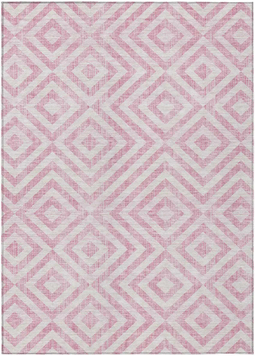 Pink And Ivory Geometric Washable Indoor Outdoor Area Rug Photo 1