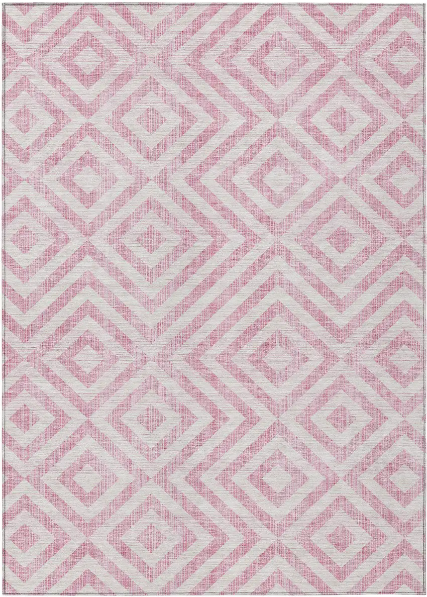 Pink And Ivory Geometric Washable Indoor Outdoor Area Rug Photo 1