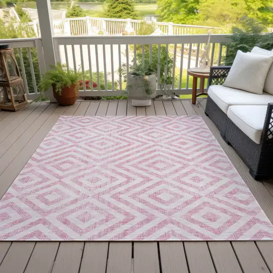 Pink And Ivory Geometric Washable Indoor Outdoor Area Rug Photo 7