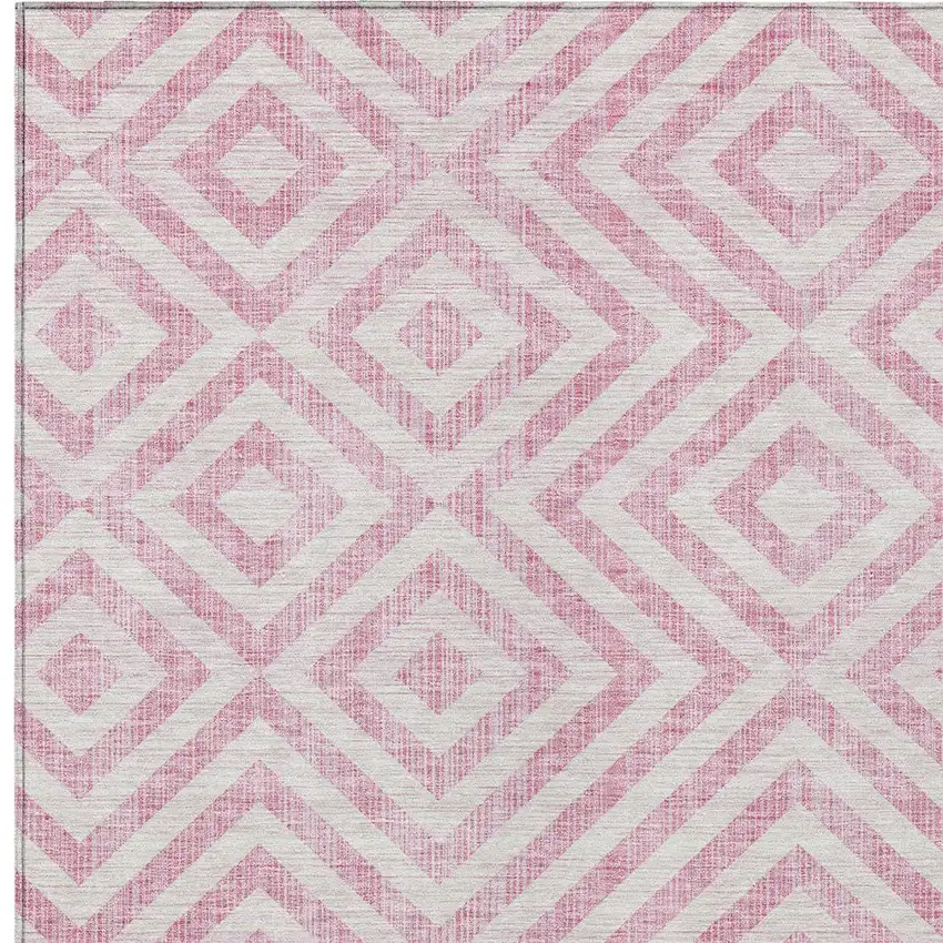 Pink And Ivory Geometric Washable Indoor Outdoor Area Rug Photo 6