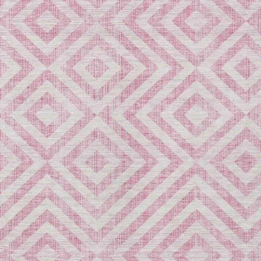 Pink And Ivory Geometric Washable Indoor Outdoor Area Rug Photo 5