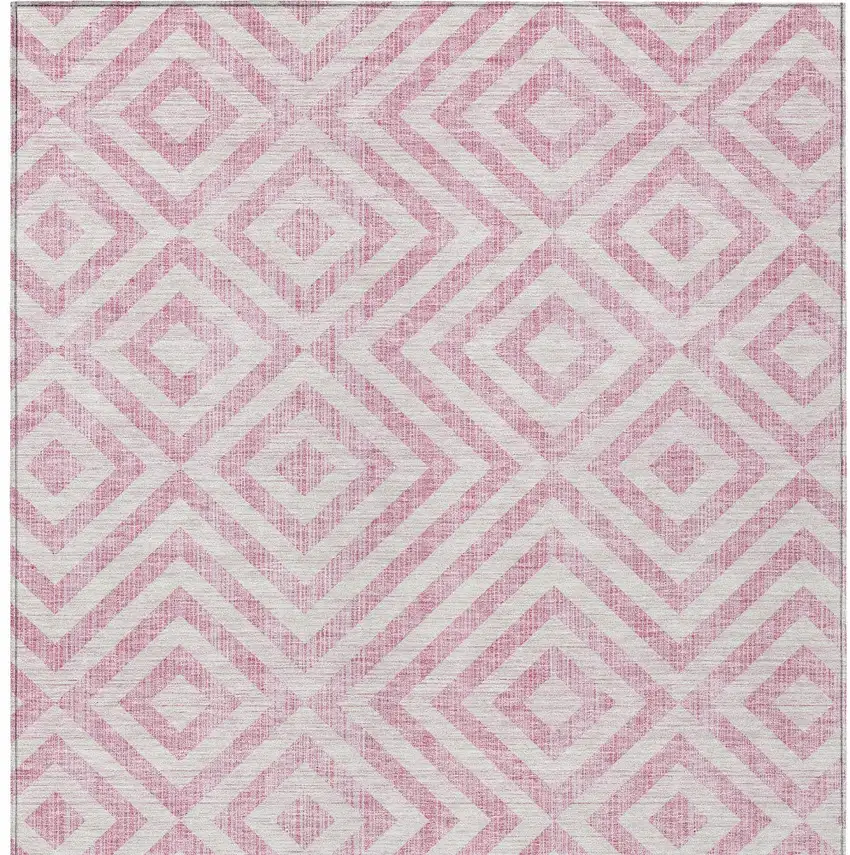 Pink And Ivory Geometric Washable Indoor Outdoor Area Rug Photo 6