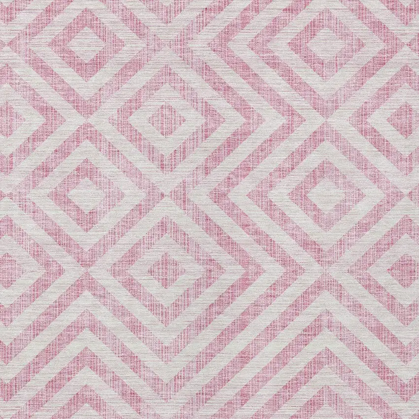 Pink And Ivory Geometric Washable Indoor Outdoor Area Rug Photo 5