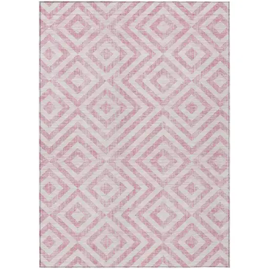 Pink And Ivory Geometric Washable Indoor Outdoor Area Rug Photo 1