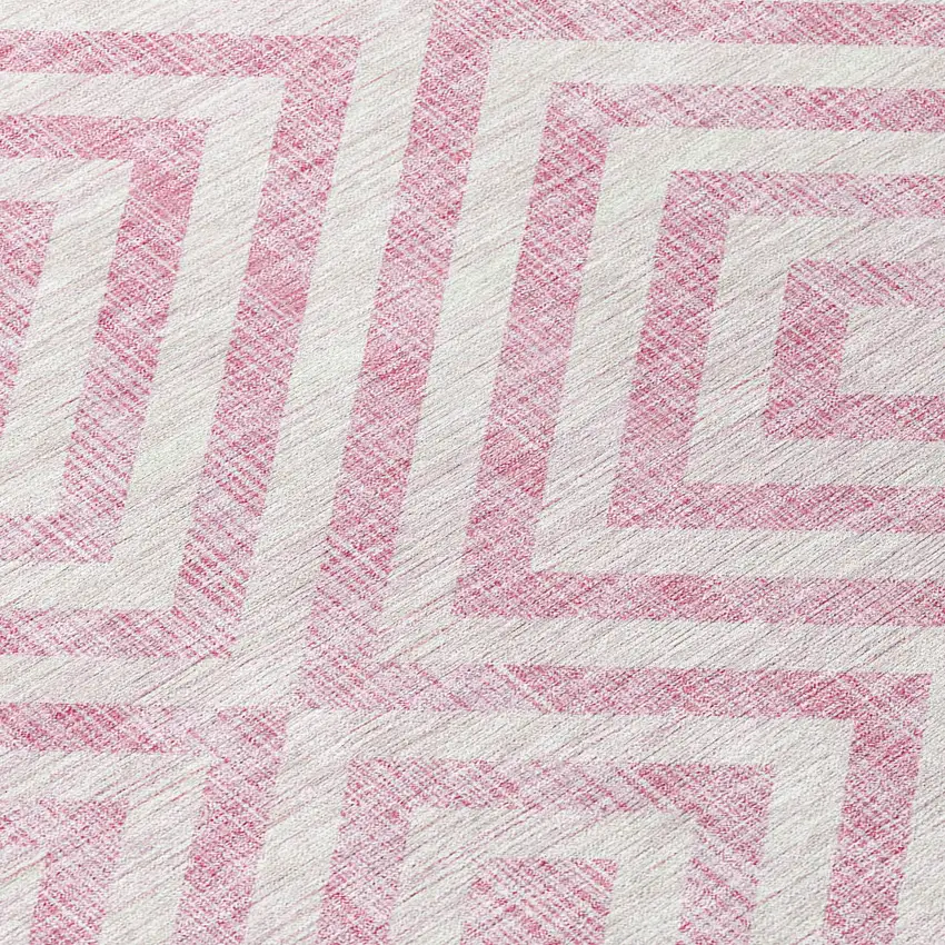 Pink And Ivory Geometric Washable Indoor Outdoor Area Rug Photo 5
