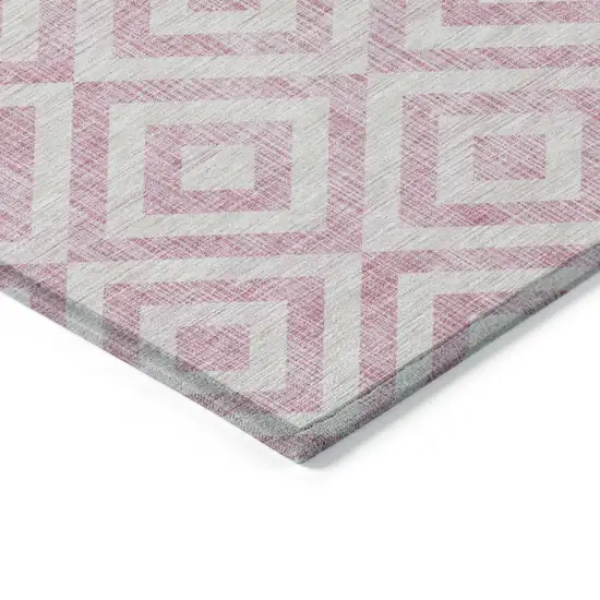 Pink And Ivory Geometric Washable Indoor Outdoor Area Rug Photo 3