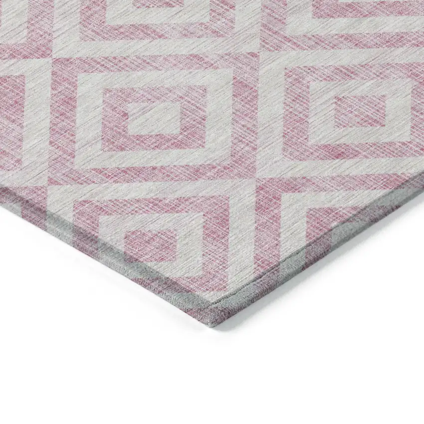 Pink And Ivory Geometric Washable Indoor Outdoor Area Rug Photo 3