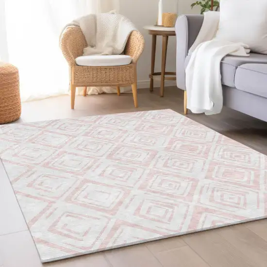 Pink And Ivory Geometric Washable Indoor Outdoor Area Rug Photo 8