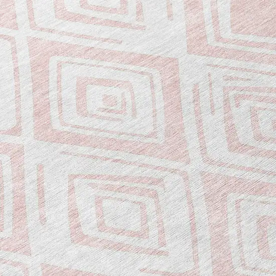 Pink And Ivory Geometric Washable Indoor Outdoor Area Rug Photo 4