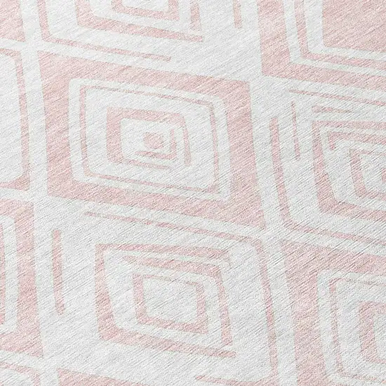 Pink And Ivory Geometric Washable Indoor Outdoor Area Rug Photo 4