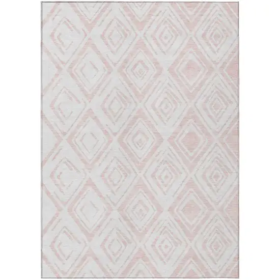 Pink And Ivory Geometric Washable Indoor Outdoor Area Rug Photo 1