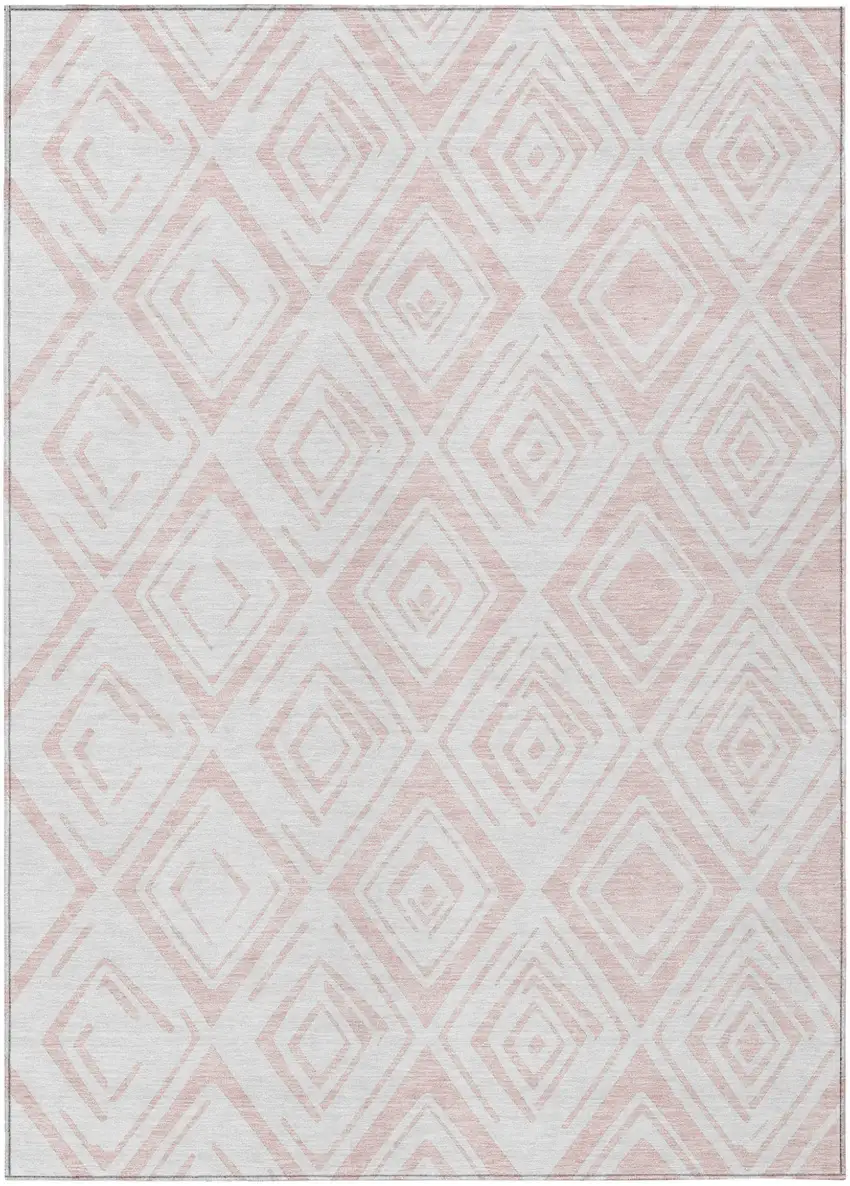 Pink And Ivory Geometric Washable Indoor Outdoor Area Rug Photo 1