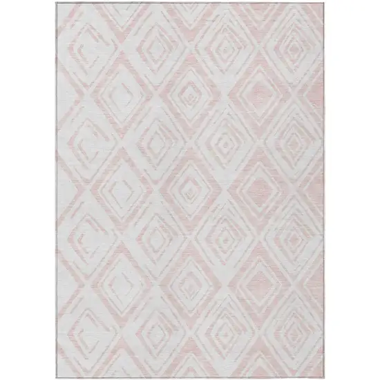 Pink And Ivory Geometric Washable Indoor Outdoor Area Rug Photo 1