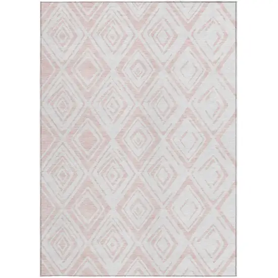 Pink And Ivory Geometric Washable Indoor Outdoor Area Rug Photo 6