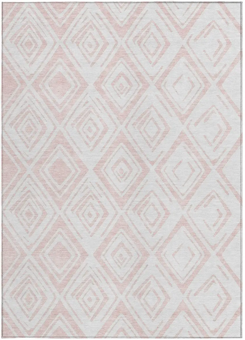 Pink And Ivory Geometric Washable Indoor Outdoor Area Rug Photo 6