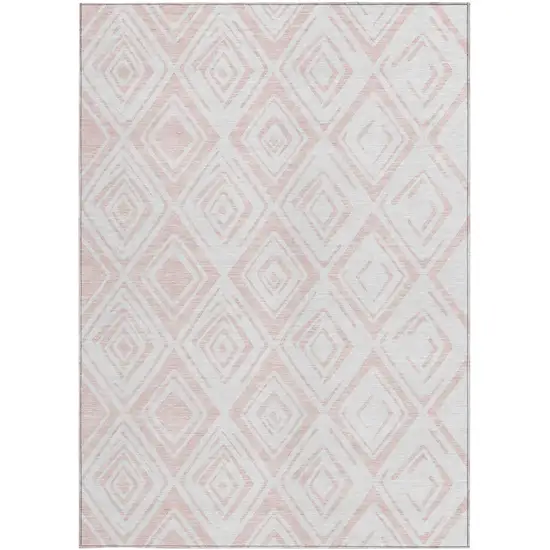 Pink And Ivory Geometric Washable Indoor Outdoor Area Rug Photo 6