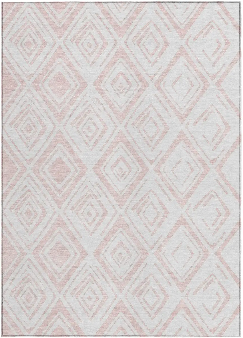 Pink And Ivory Geometric Washable Indoor Outdoor Area Rug Photo 6
