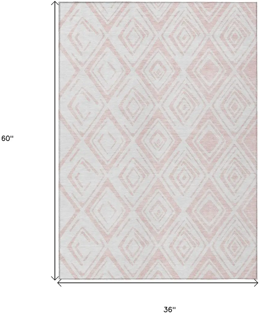 Pink And Ivory Geometric Washable Indoor Outdoor Area Rug Photo 3