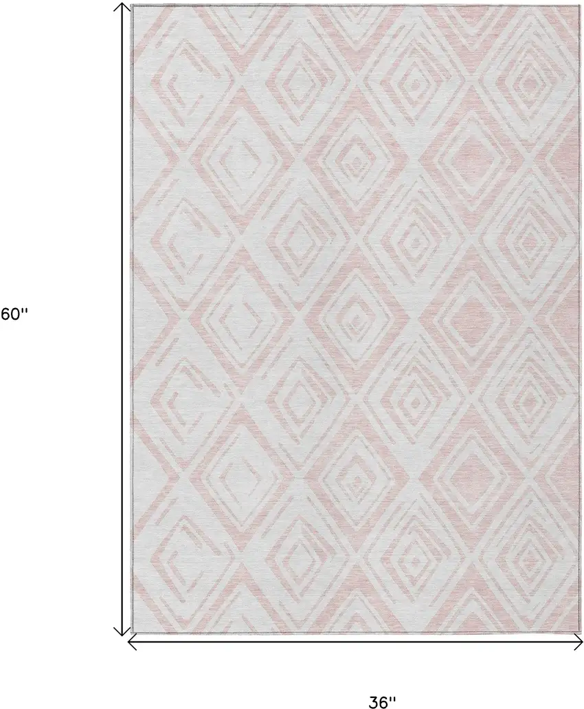 Pink And Ivory Geometric Washable Indoor Outdoor Area Rug Photo 3