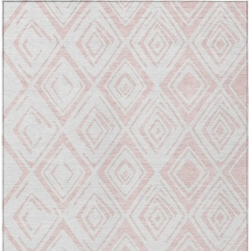Pink And Ivory Geometric Washable Indoor Outdoor Area Rug Photo 5