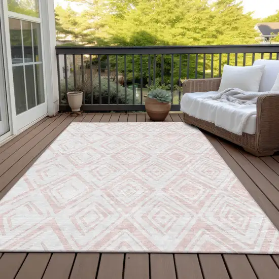 Pink And Ivory Geometric Washable Indoor Outdoor Area Rug Photo 7
