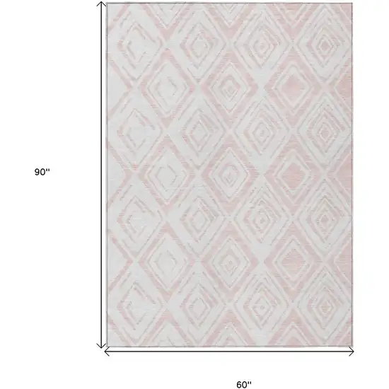 Pink And Ivory Geometric Washable Indoor Outdoor Area Rug Photo 3