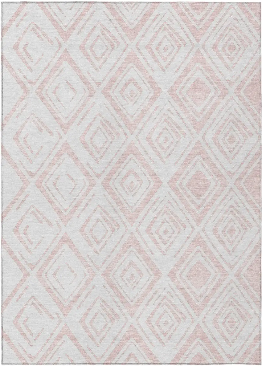 Pink And Ivory Geometric Washable Indoor Outdoor Area Rug Photo 1