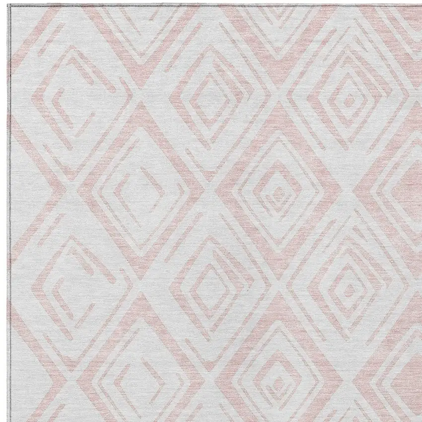Pink And Ivory Geometric Washable Indoor Outdoor Area Rug Photo 4