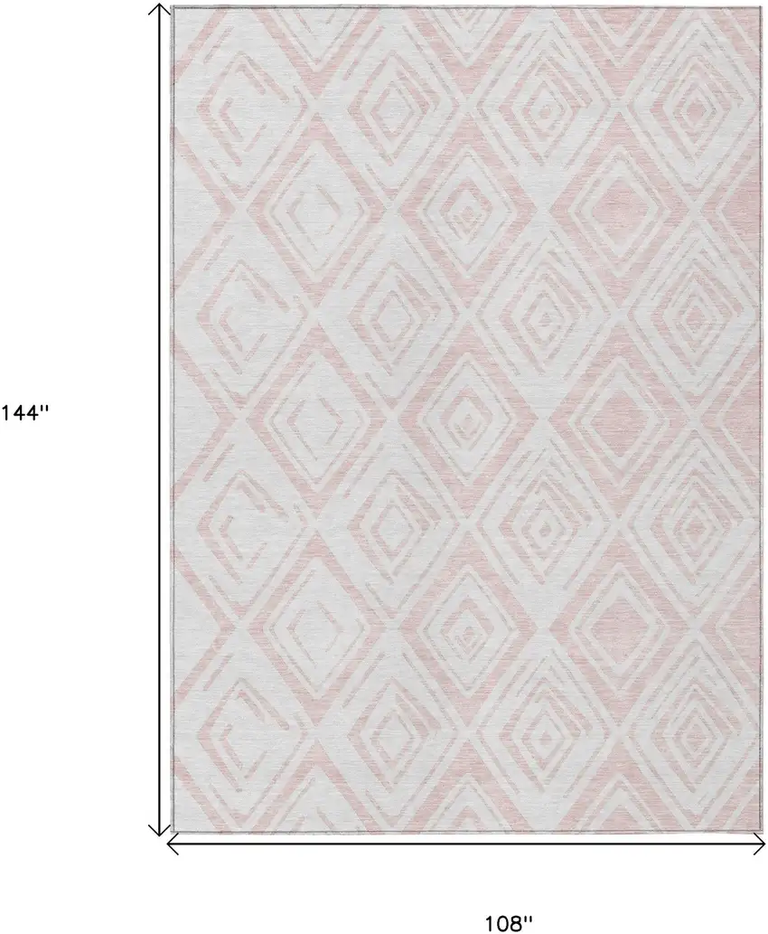 Pink And Ivory Geometric Washable Indoor Outdoor Area Rug Photo 3