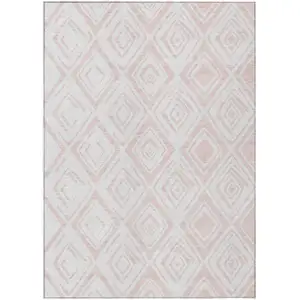 Photo of Pink And Ivory Geometric Washable Indoor Outdoor Area Rug