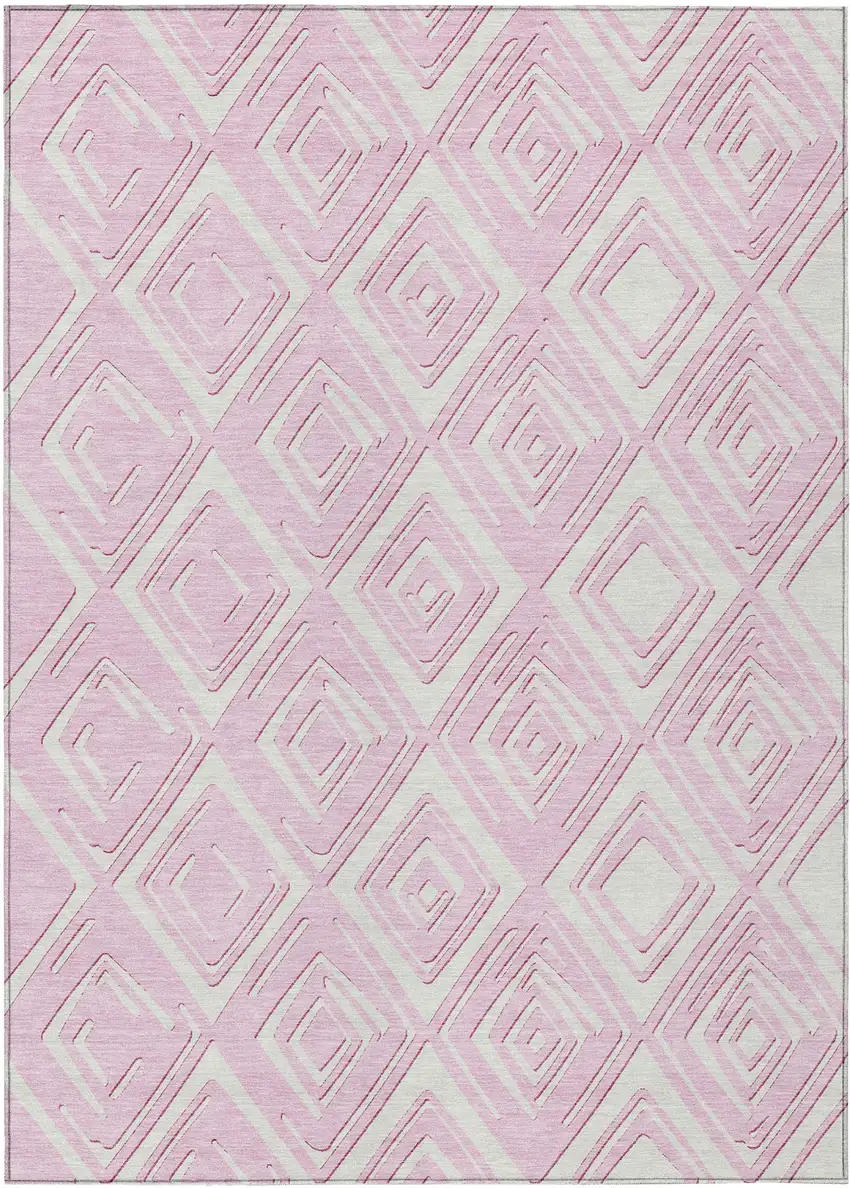 Pink And Ivory Geometric Washable Indoor Outdoor Area Rug Photo 2