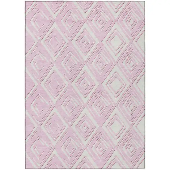 Pink And Ivory Geometric Washable Indoor Outdoor Area Rug Photo 2