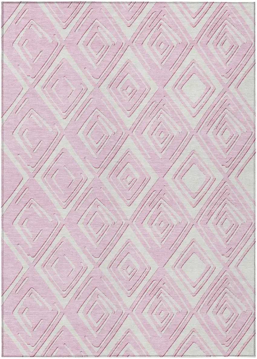 Pink And Ivory Geometric Washable Indoor Outdoor Area Rug Photo 2