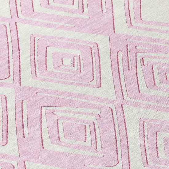 Pink And Ivory Geometric Washable Indoor Outdoor Area Rug Photo 7