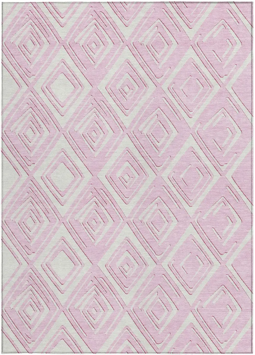 Pink And Ivory Geometric Washable Indoor Outdoor Area Rug Photo 8