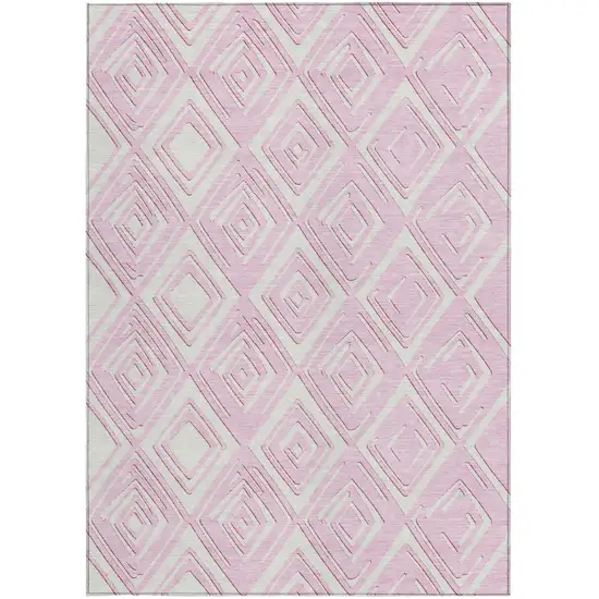 Pink And Ivory Geometric Washable Indoor Outdoor Area Rug Photo 8