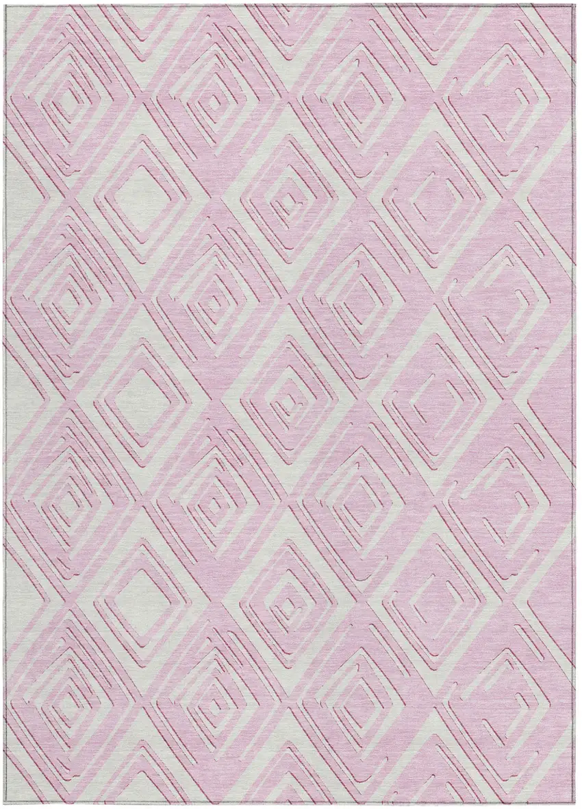 Pink And Ivory Geometric Washable Indoor Outdoor Area Rug Photo 8