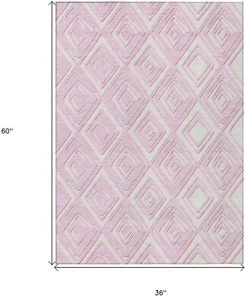 Pink And Ivory Geometric Washable Indoor Outdoor Area Rug Photo 3